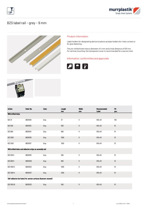 BZS label rail - grey - 9 mm – Label holders – murrplastik Online Shop