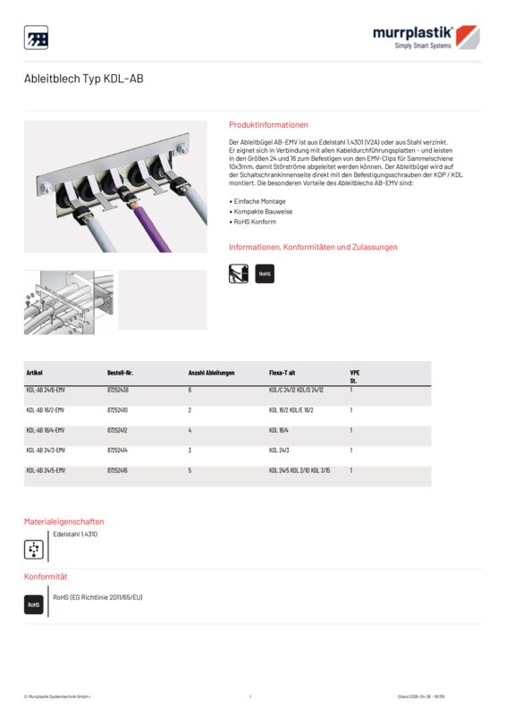murrplastik - Ableitblech Typ KDL-AB